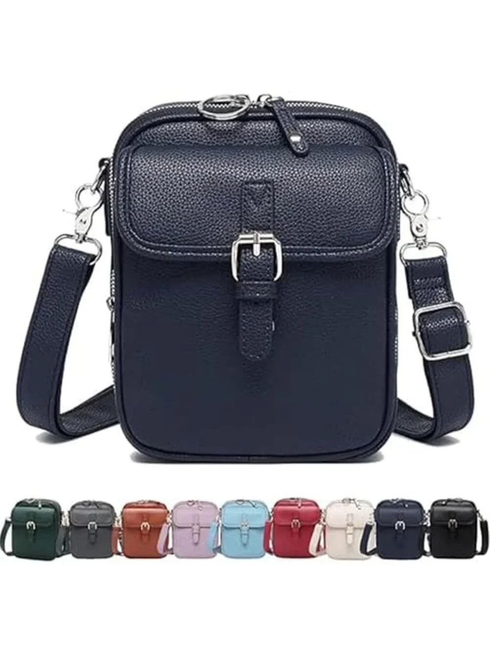 Women's Dark Blue Faux Leather Anti-Theft Large Capacity Card Slot Crossbody Bag